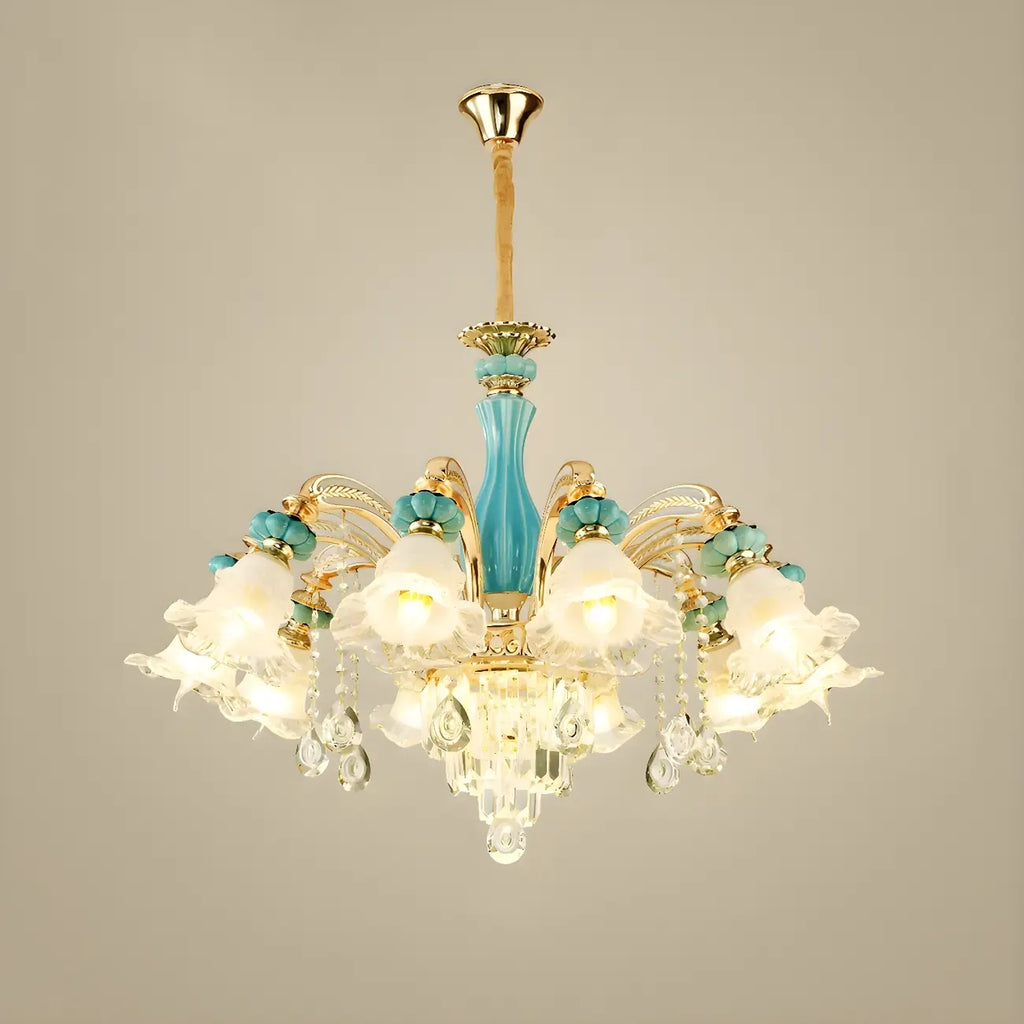 Lustre en cristal avec éclairage encastré pour salon et forme de fleur en verre