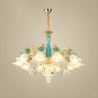 Lustre en cristal avec éclairage encastré pour salon et forme de fleur en verre
