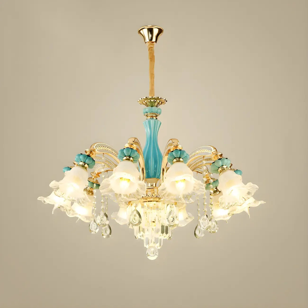 Lustre en cristal avec éclairage encastré pour salon et forme de fleur en verre