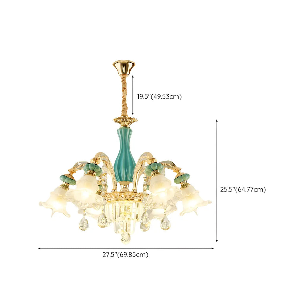 Lustre en cristal avec éclairage encastré pour salon et forme de fleur en verre