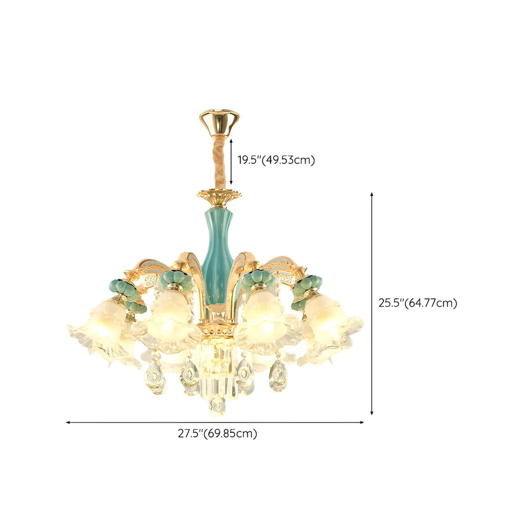 Lustre en cristal avec éclairage encastré pour salon et forme de fleur en verre