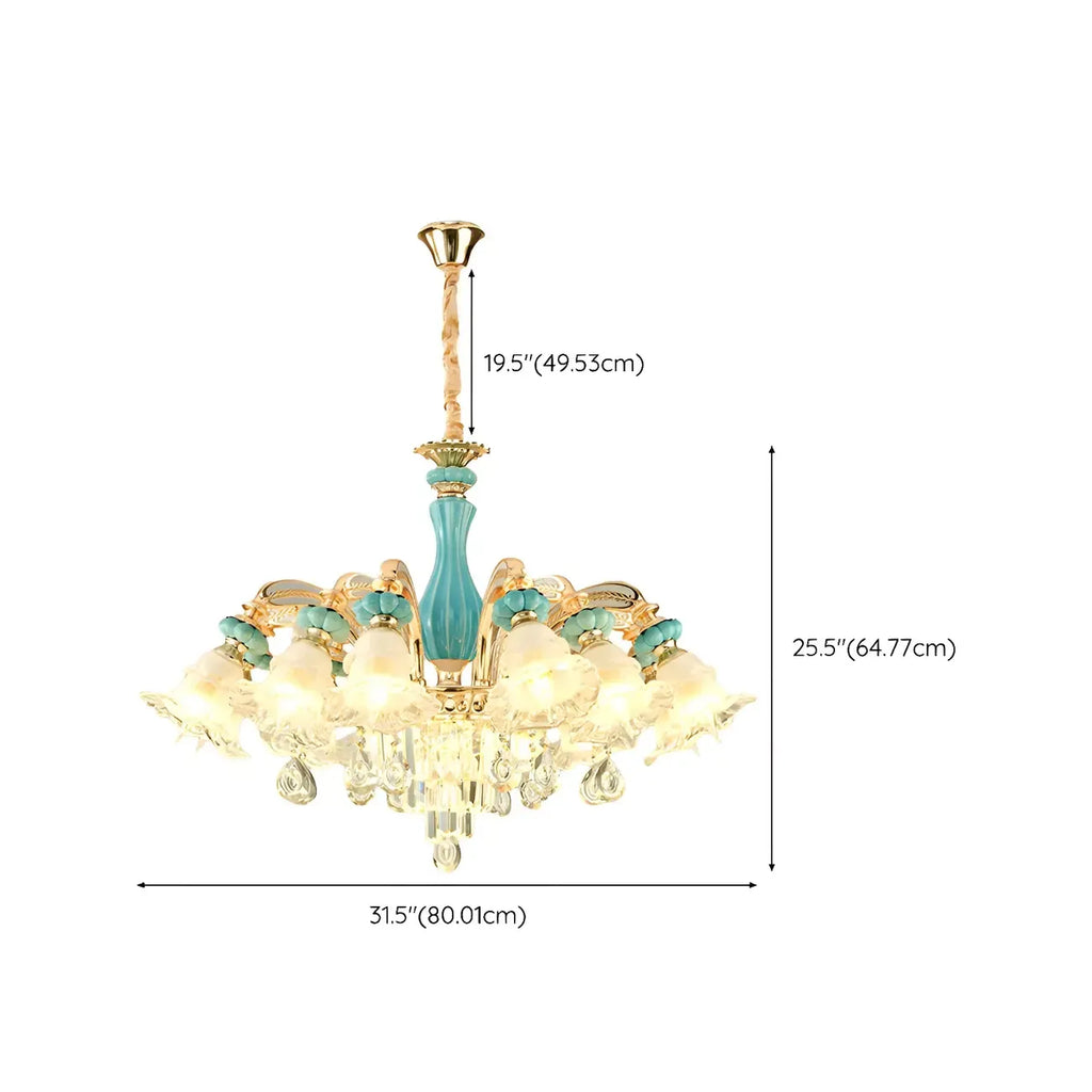 Lustre en cristal avec éclairage encastré pour salon et forme de fleur en verre