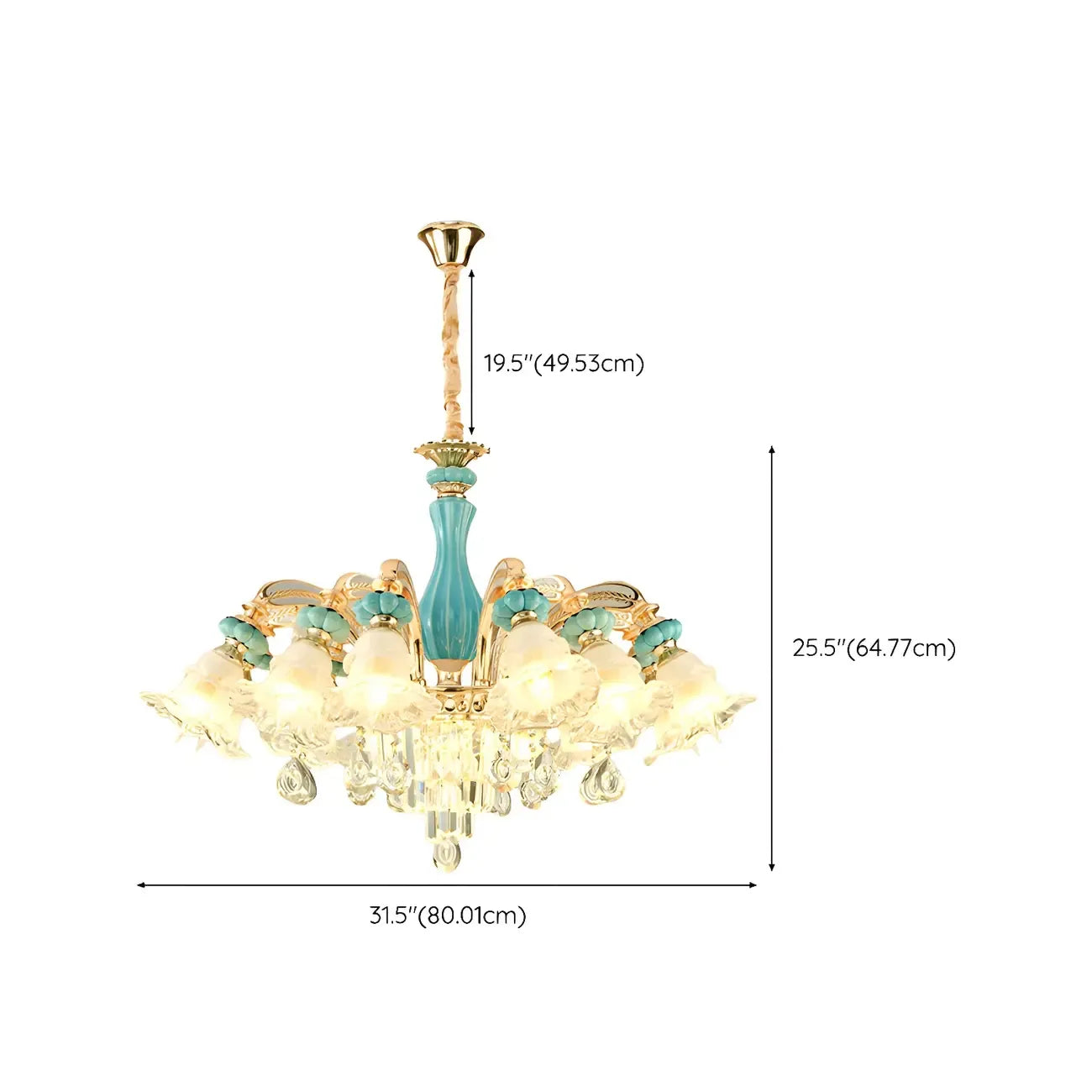 Lustre en cristal avec éclairage encastré pour salon et forme de fleur en verre