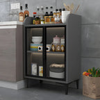 Buffet glamour en bois blanc/gris avec portes vitrées
