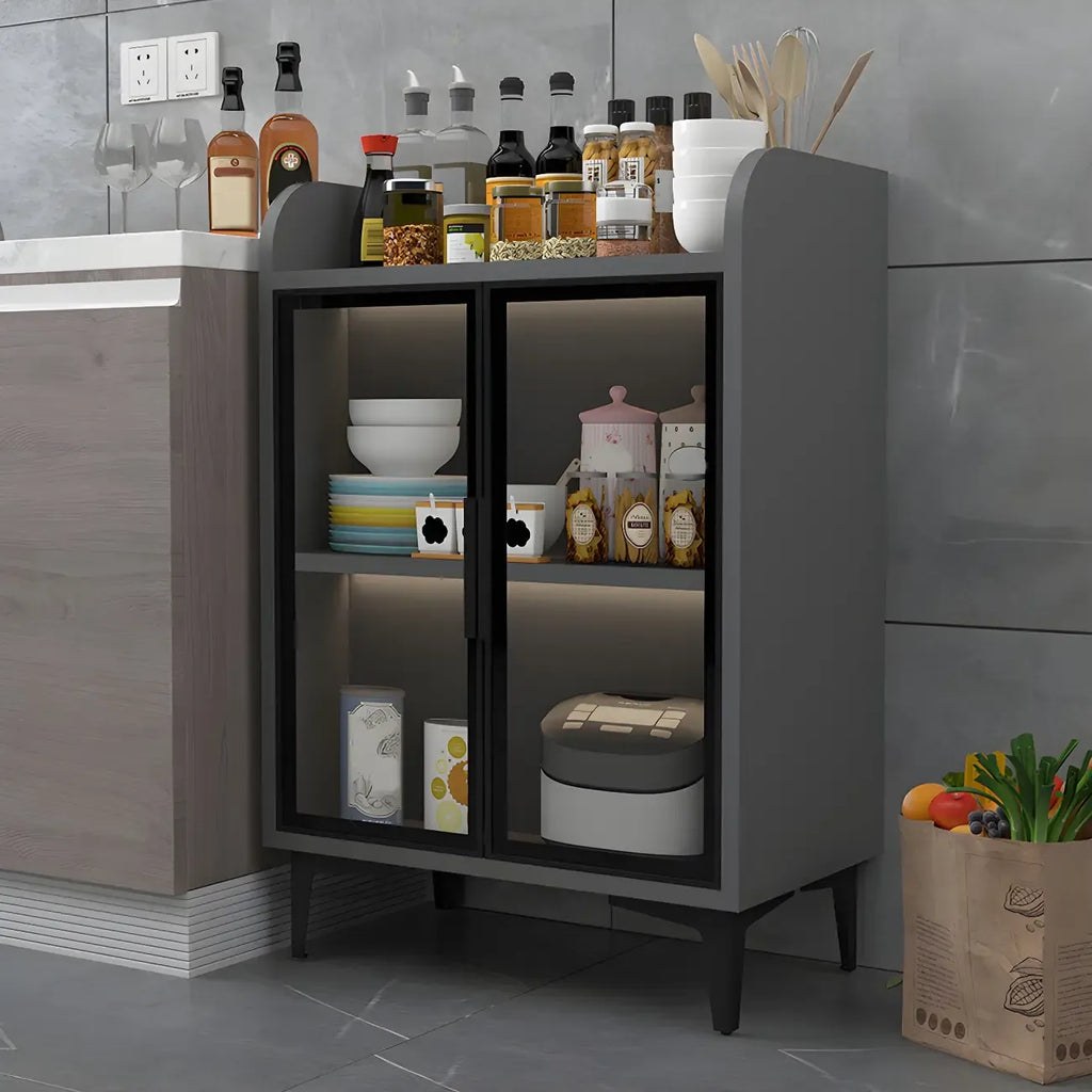 Buffet glamour en bois blanc/gris avec portes vitrées