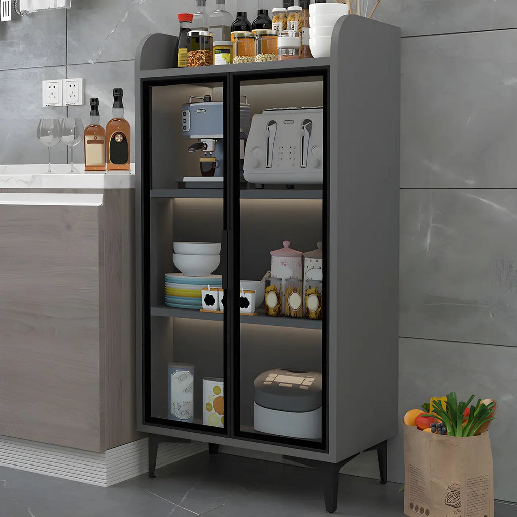 Buffet glamour en bois blanc/gris avec portes vitrées