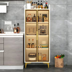 Buffet glamour en bois blanc/gris avec portes vitrées