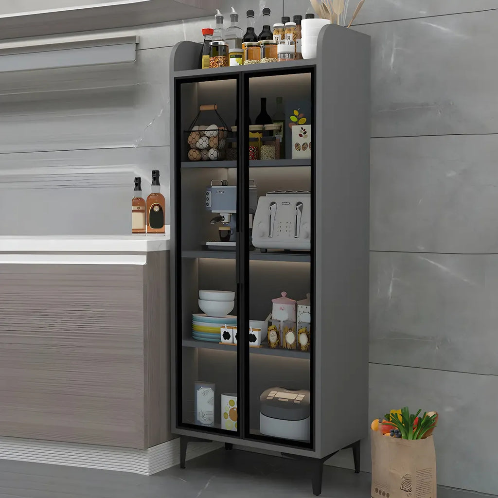 Buffet glamour en bois blanc/gris avec portes vitrées