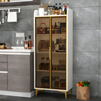 Buffet glamour en bois blanc/gris avec portes vitrées