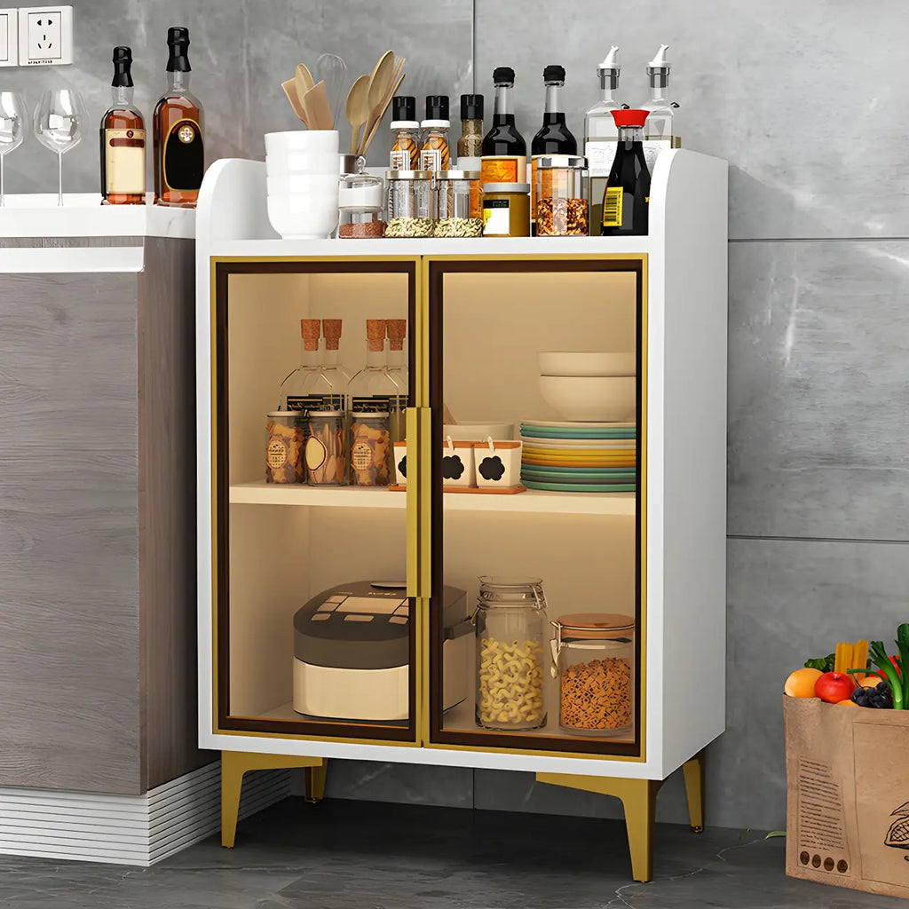 Buffet glamour en bois blanc/gris avec portes vitrées