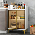 Buffet glamour en bois blanc/gris avec portes vitrées