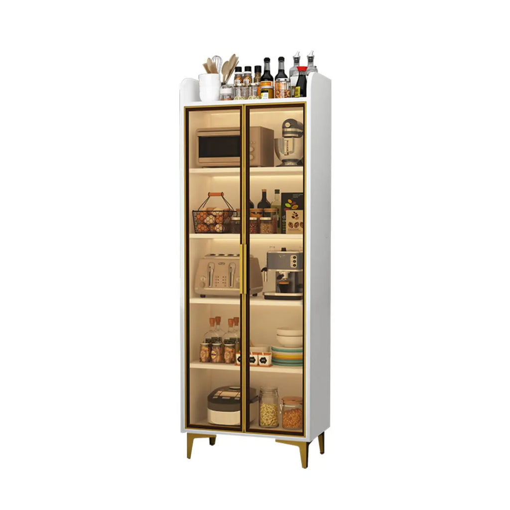 Buffet glamour en bois blanc/gris avec portes vitrées