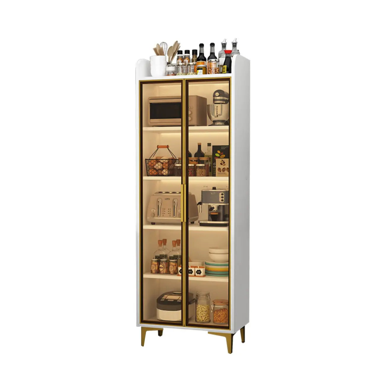 Buffet glamour en bois blanc/gris avec portes vitrées