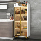 Buffet glamour en bois blanc/gris avec portes vitrées