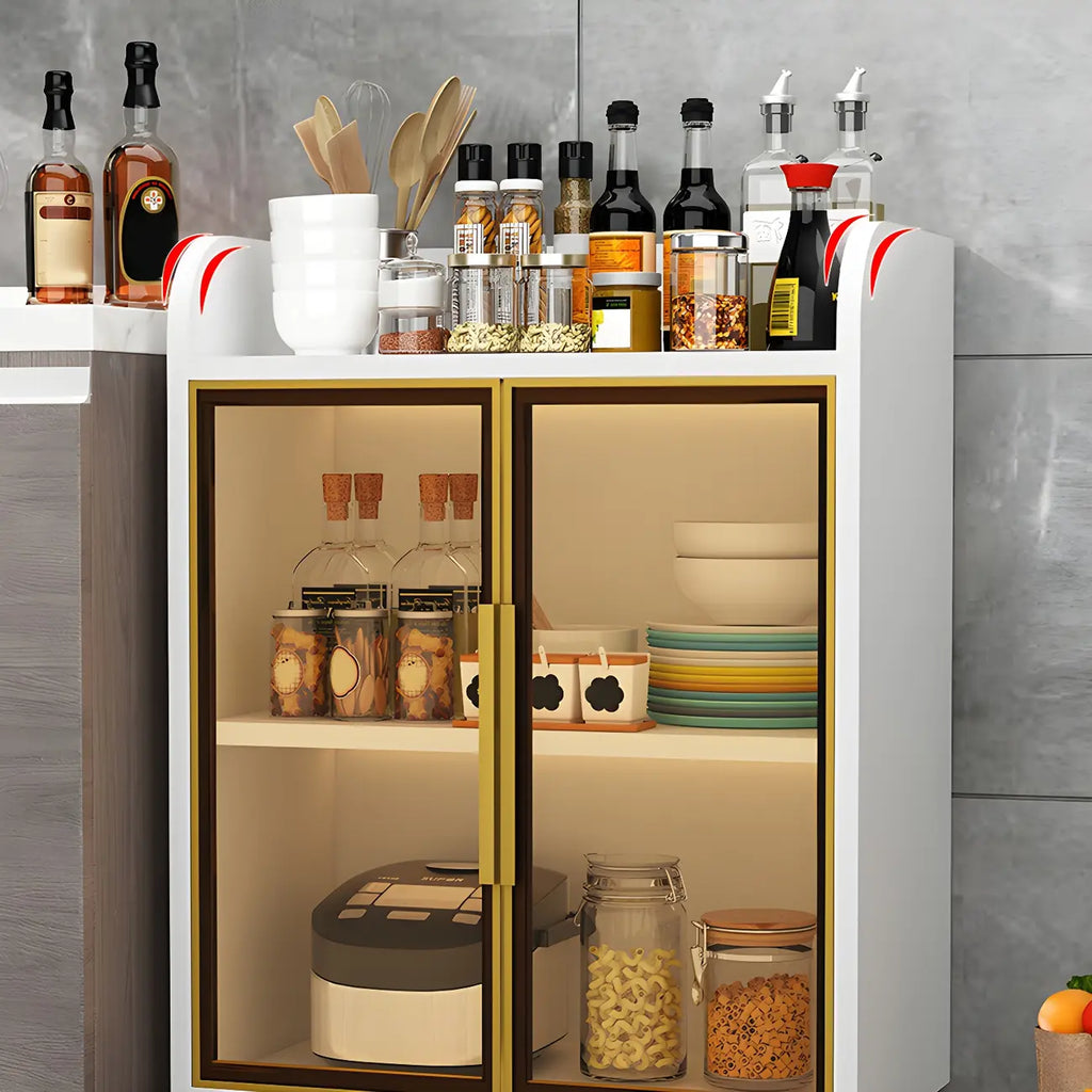 Buffet glamour en bois blanc/gris avec portes vitrées