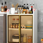 Buffet glamour en bois blanc/gris avec portes vitrées