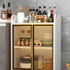 Buffet glamour en bois blanc/gris avec portes vitrées