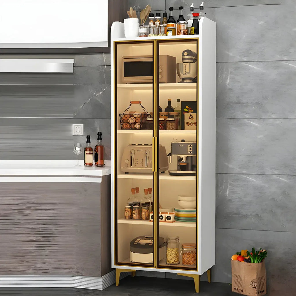 Buffet glamour en bois blanc/gris avec portes vitrées