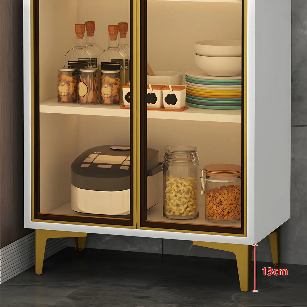 Buffet glamour en bois blanc/gris avec portes vitrées