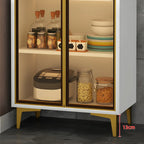 Buffet glamour en bois blanc/gris avec portes vitrées