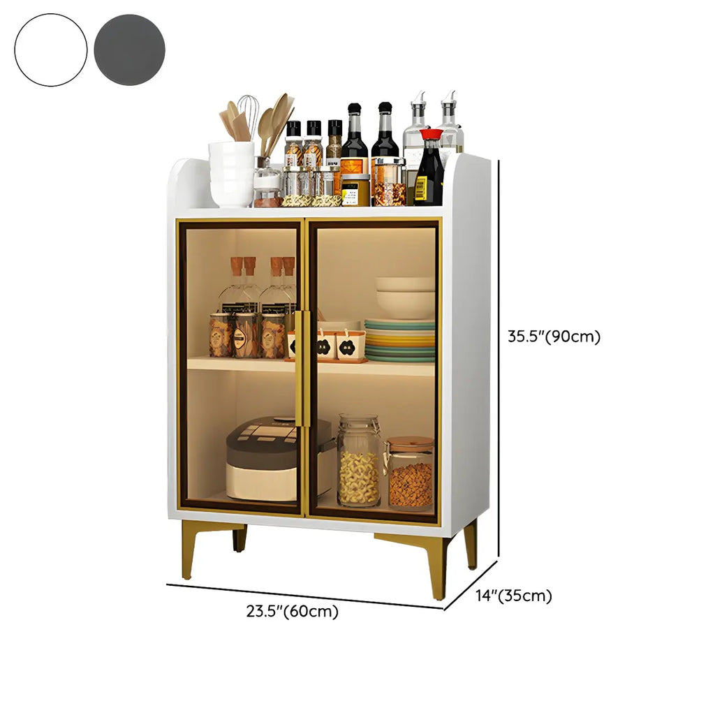 Buffet glamour en bois blanc/gris avec portes vitrées