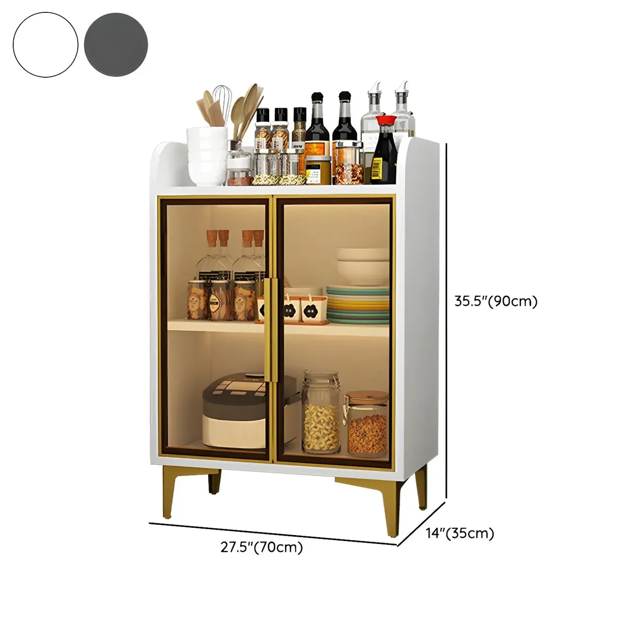 Buffet glamour en bois blanc/gris avec portes vitrées