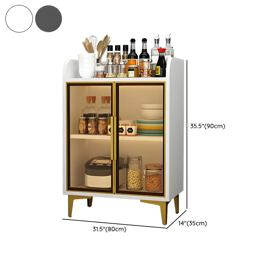 Buffet glamour en bois blanc/gris avec portes vitrées