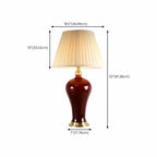 Lampe de table géométrique en céramique rouge avec interrupteur à bouton et abat-jour en tissu