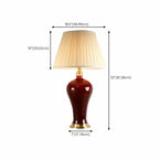 Lampe de table géométrique en céramique rouge avec interrupteur à bouton et abat-jour en tissu