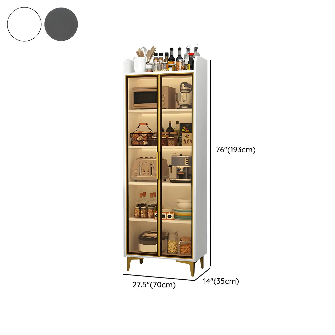 Buffet glamour en bois blanc/gris avec portes vitrées
