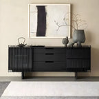Buffet en bois noir avec portes coulissantes et tiroirs