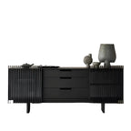 Buffet en bois noir avec portes coulissantes et tiroirs