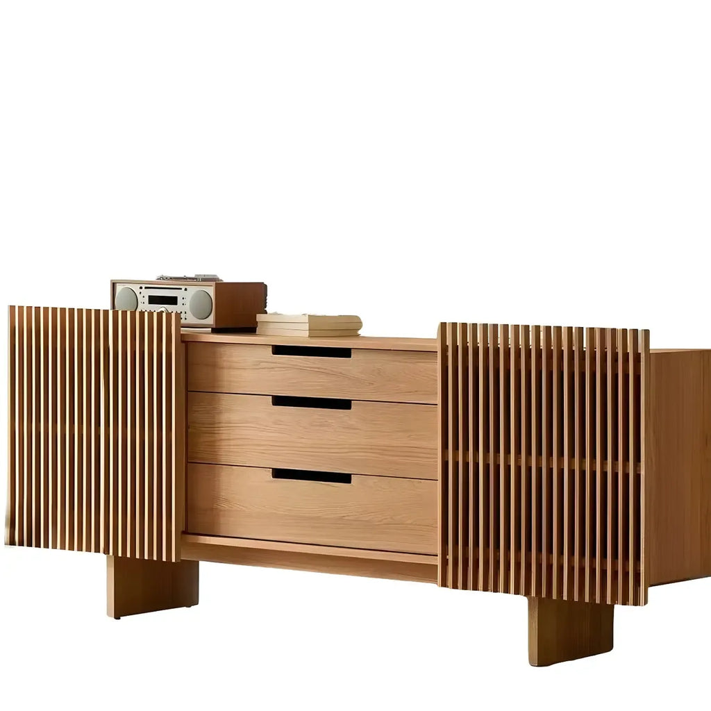 Buffet en bois noir avec portes coulissantes et tiroirs