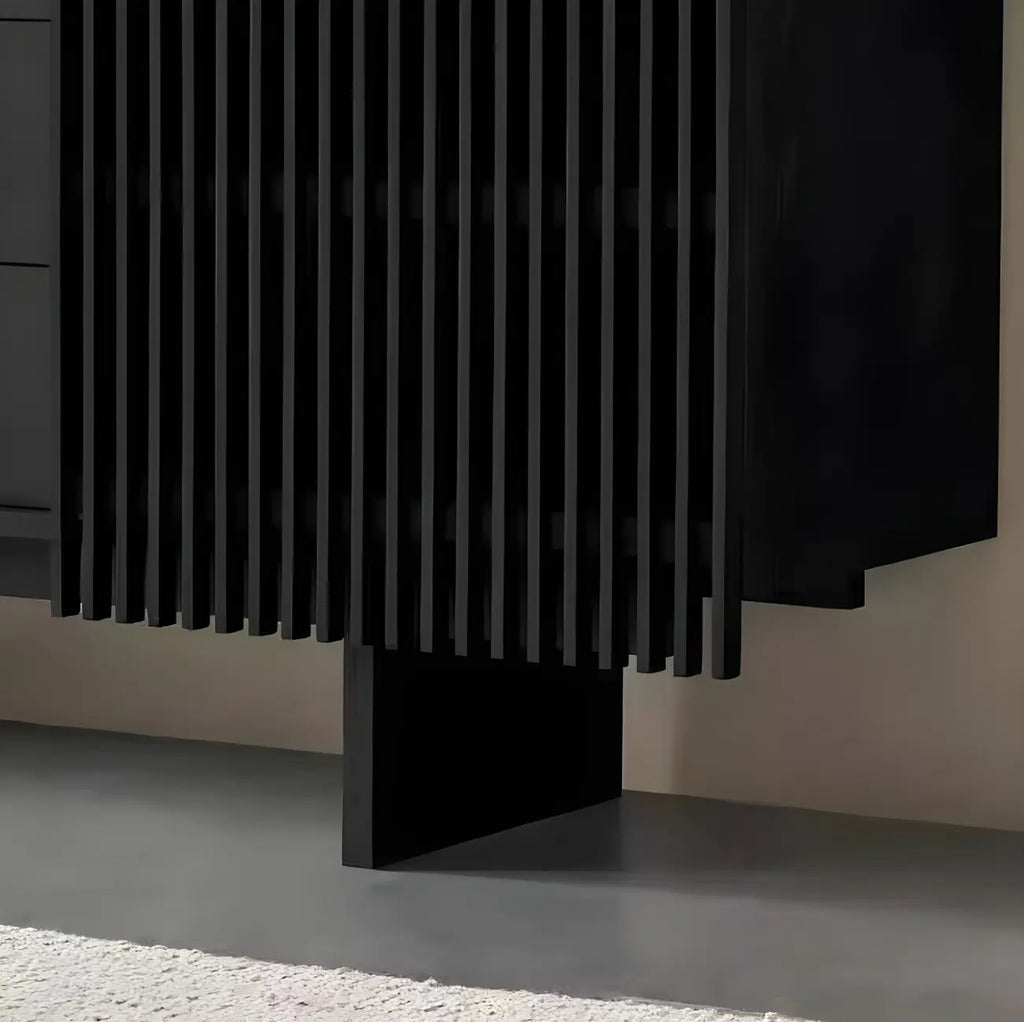 Buffet en bois noir avec portes coulissantes et tiroirs