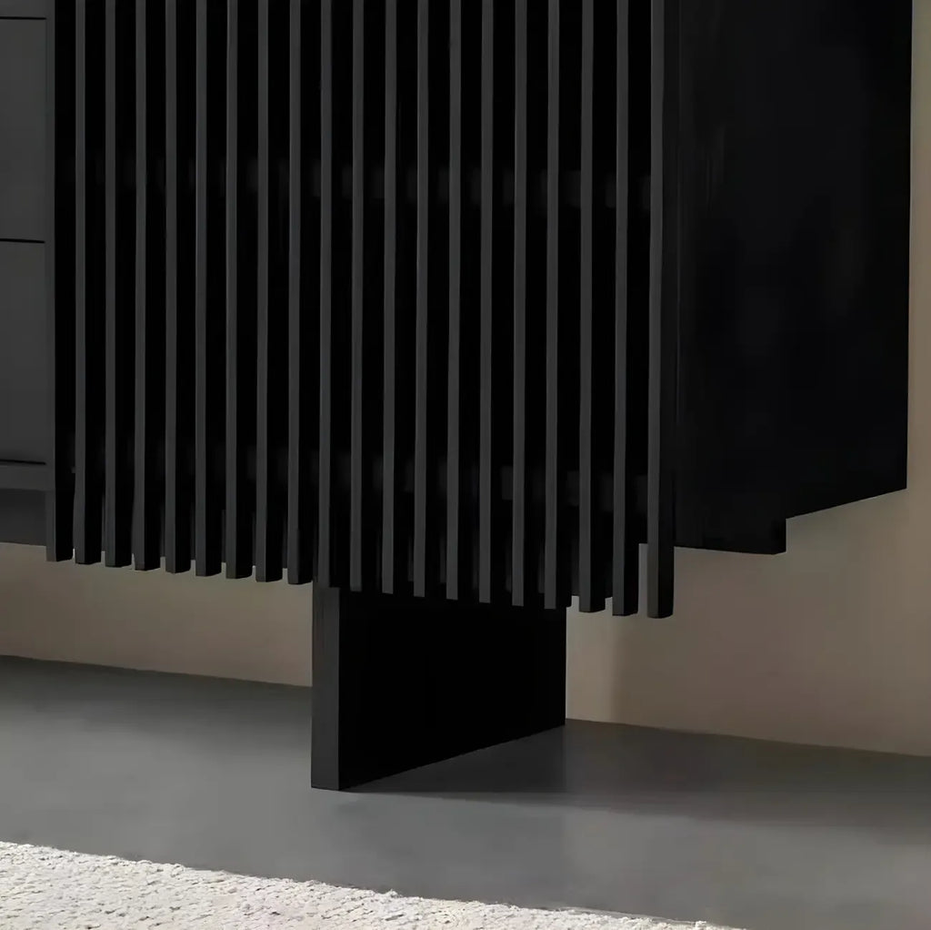 Buffet en bois noir avec portes coulissantes et tiroirs