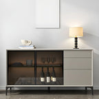 Buffet gris moderne avec portes et tiroirs en verre