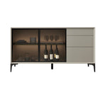 Buffet gris moderne avec portes et tiroirs en verre