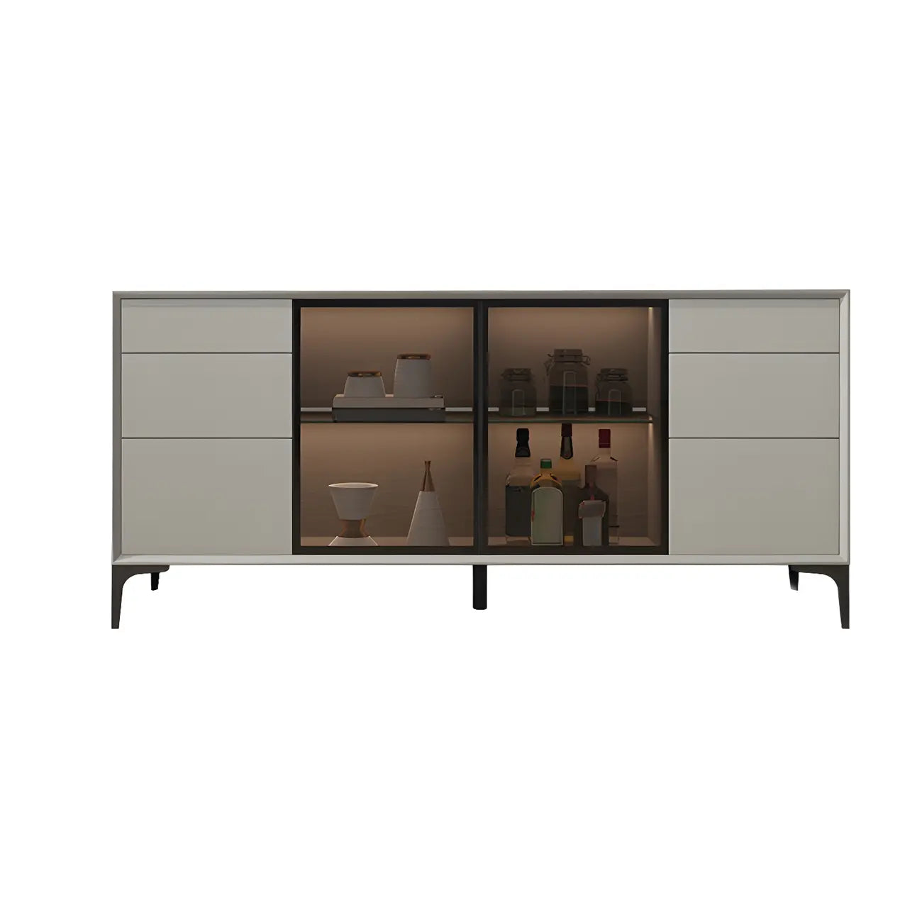 Buffet gris moderne avec portes et tiroirs en verre