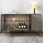 Buffet gris moderne avec portes et tiroirs en verre