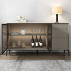 Buffet gris moderne avec portes et tiroirs en verre