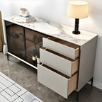 Buffet gris moderne avec portes et tiroirs en verre