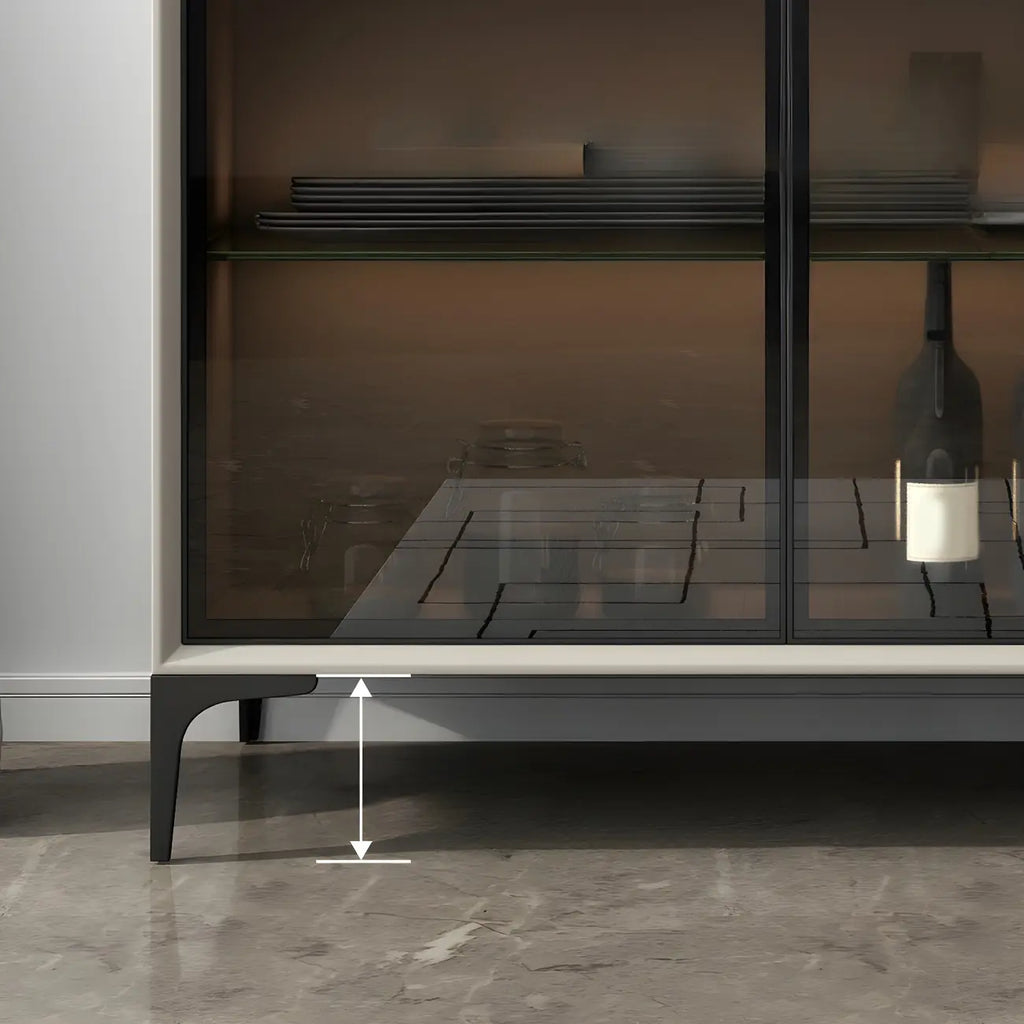 Buffet gris moderne avec portes et tiroirs en verre
