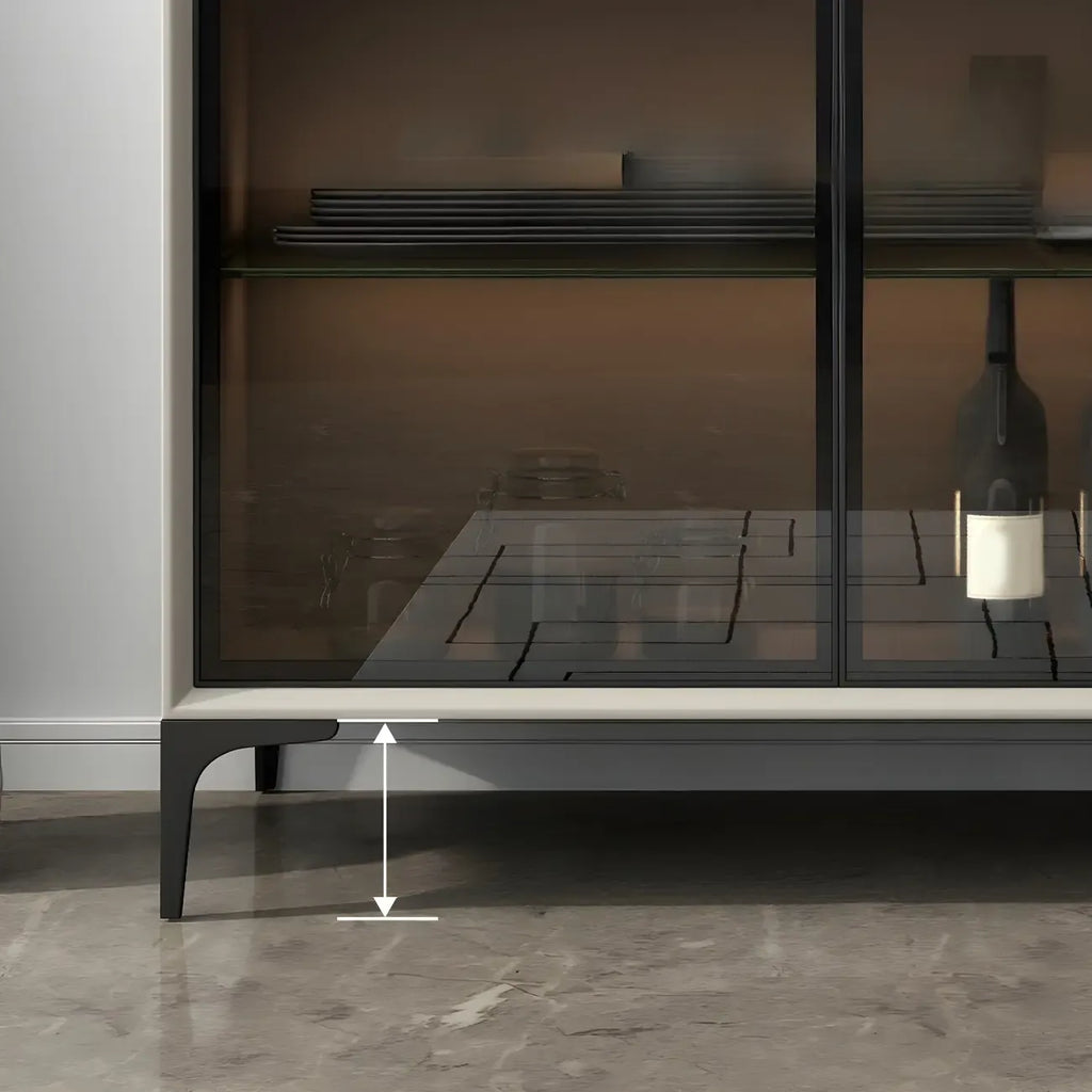 Buffet gris moderne avec portes et tiroirs en verre