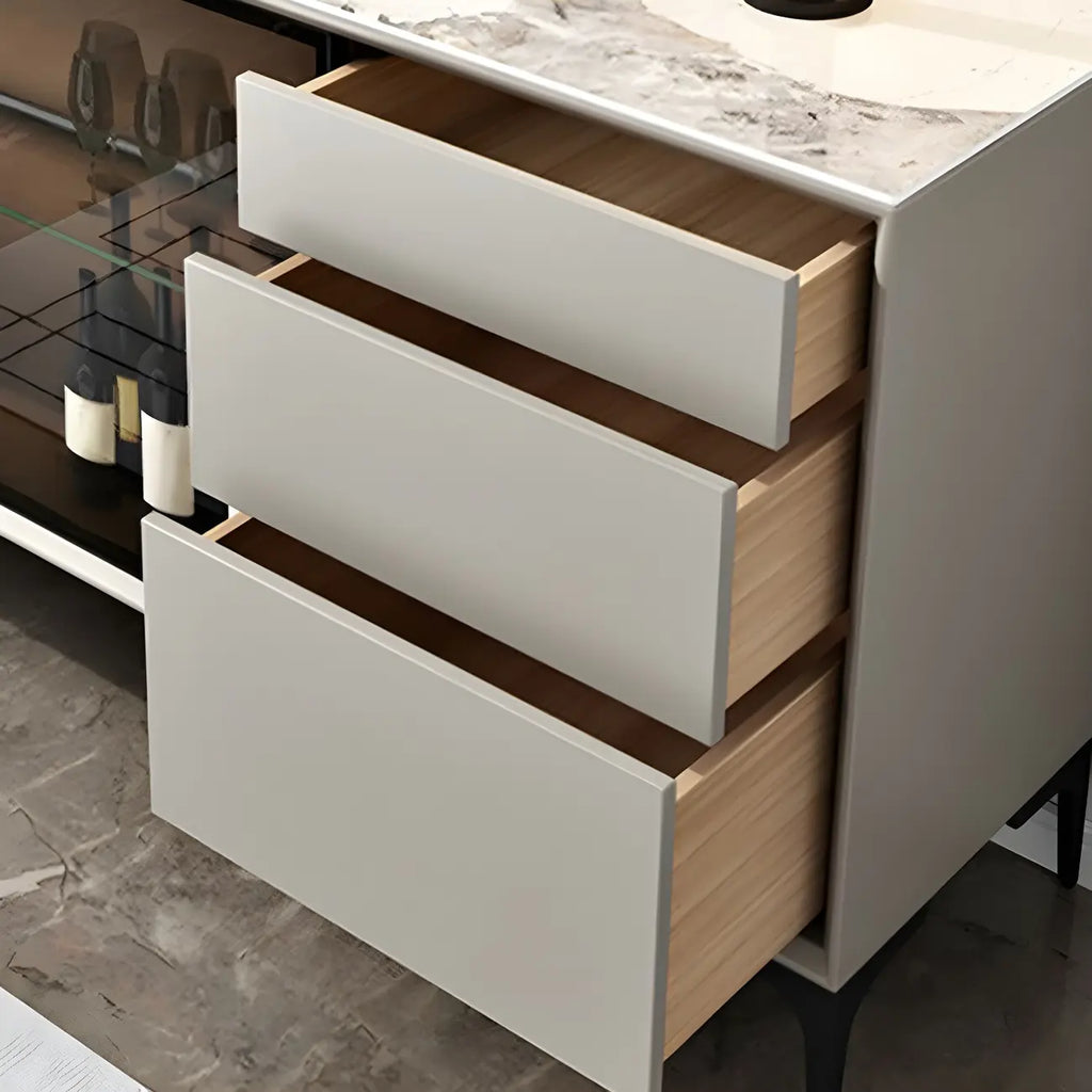 Buffet gris moderne avec portes et tiroirs en verre