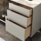 Buffet gris moderne avec portes et tiroirs en verre