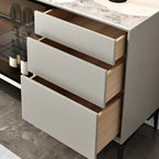 Buffet gris moderne avec portes et tiroirs en verre