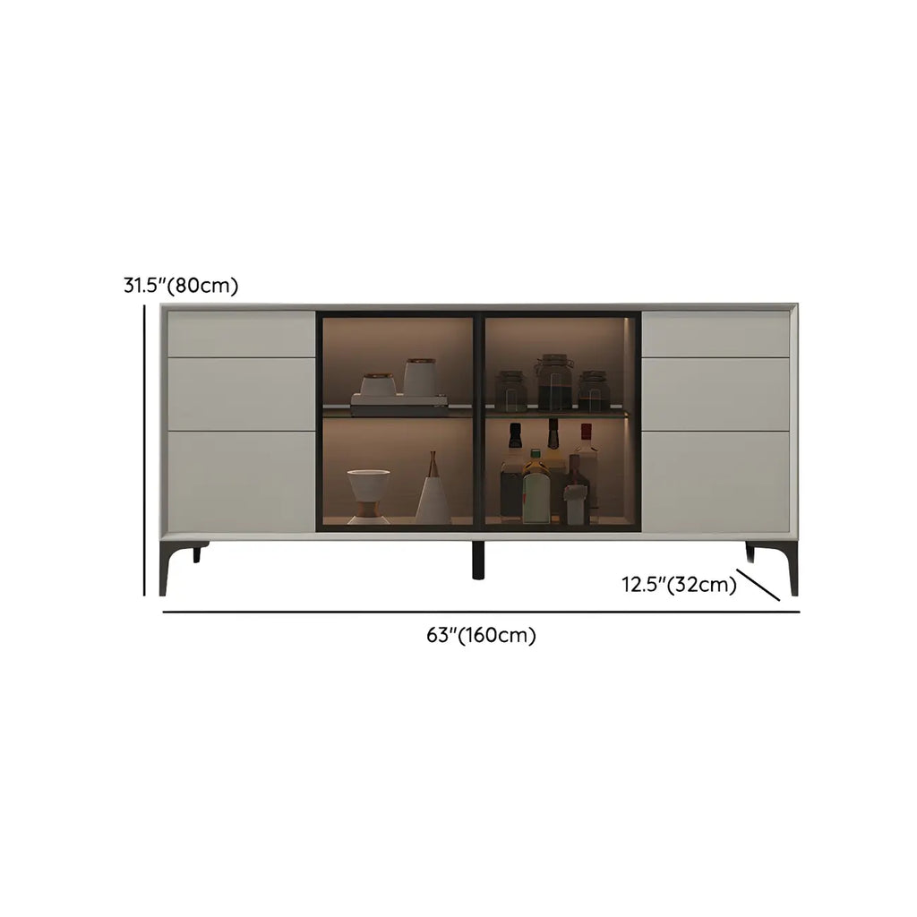 Buffet gris moderne avec portes et tiroirs en verre
