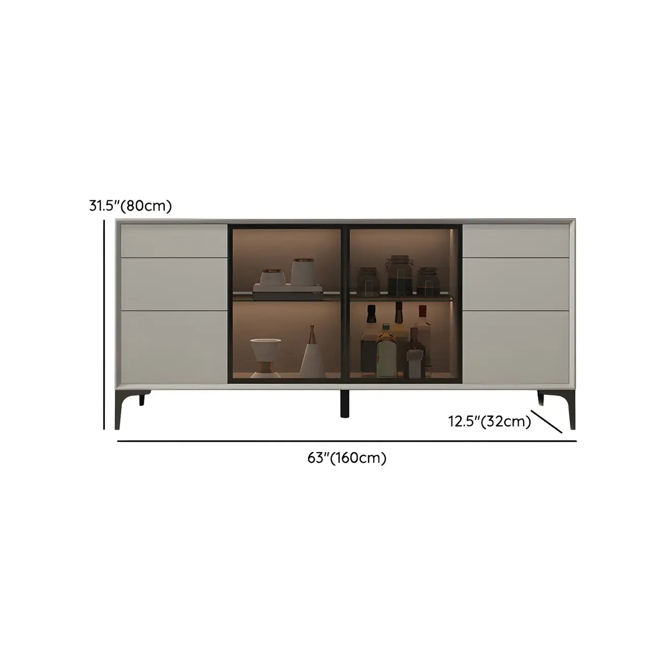 Buffet gris moderne avec portes et tiroirs en verre