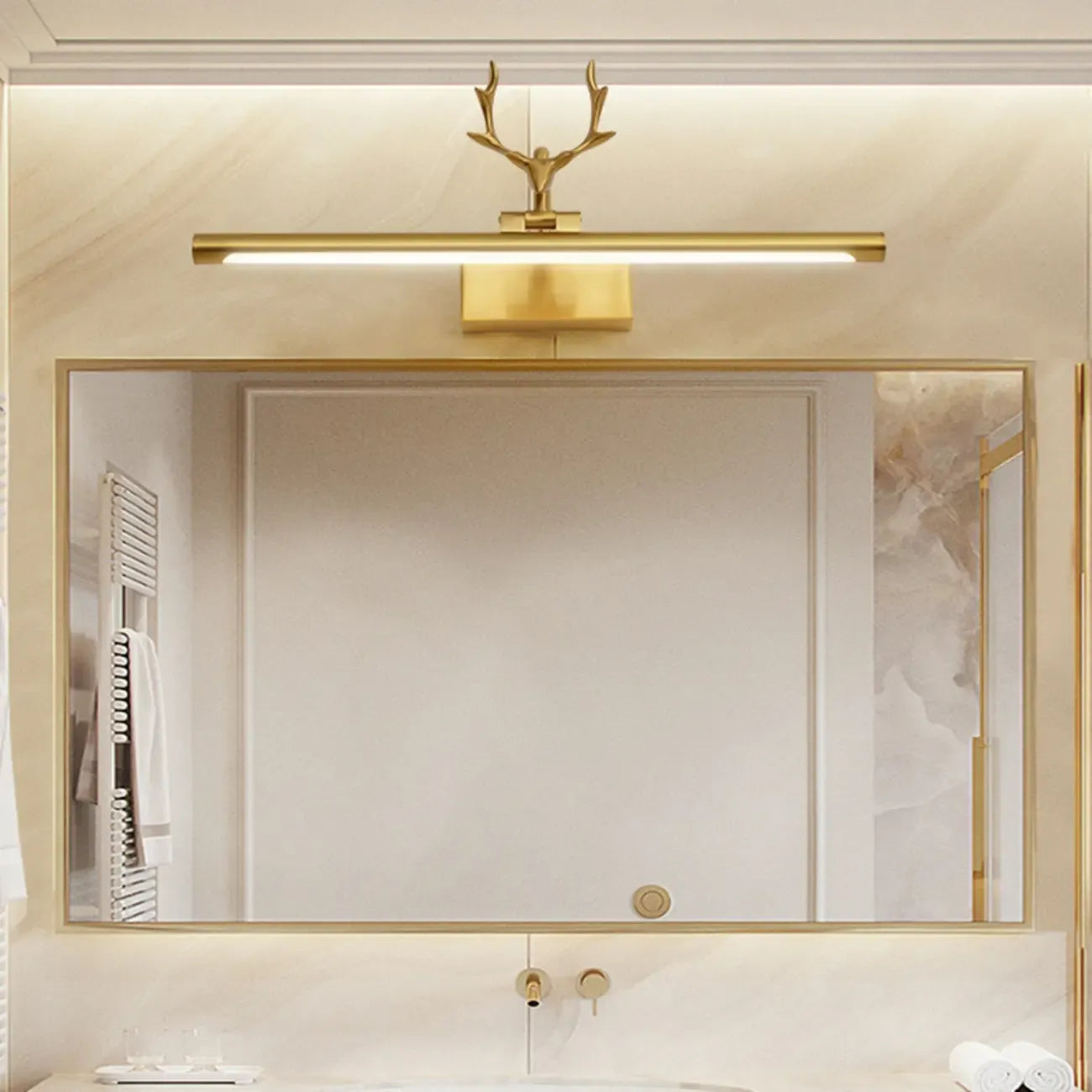 Applique murale LED en métal doré en forme de bois de cerf pour salle de bain