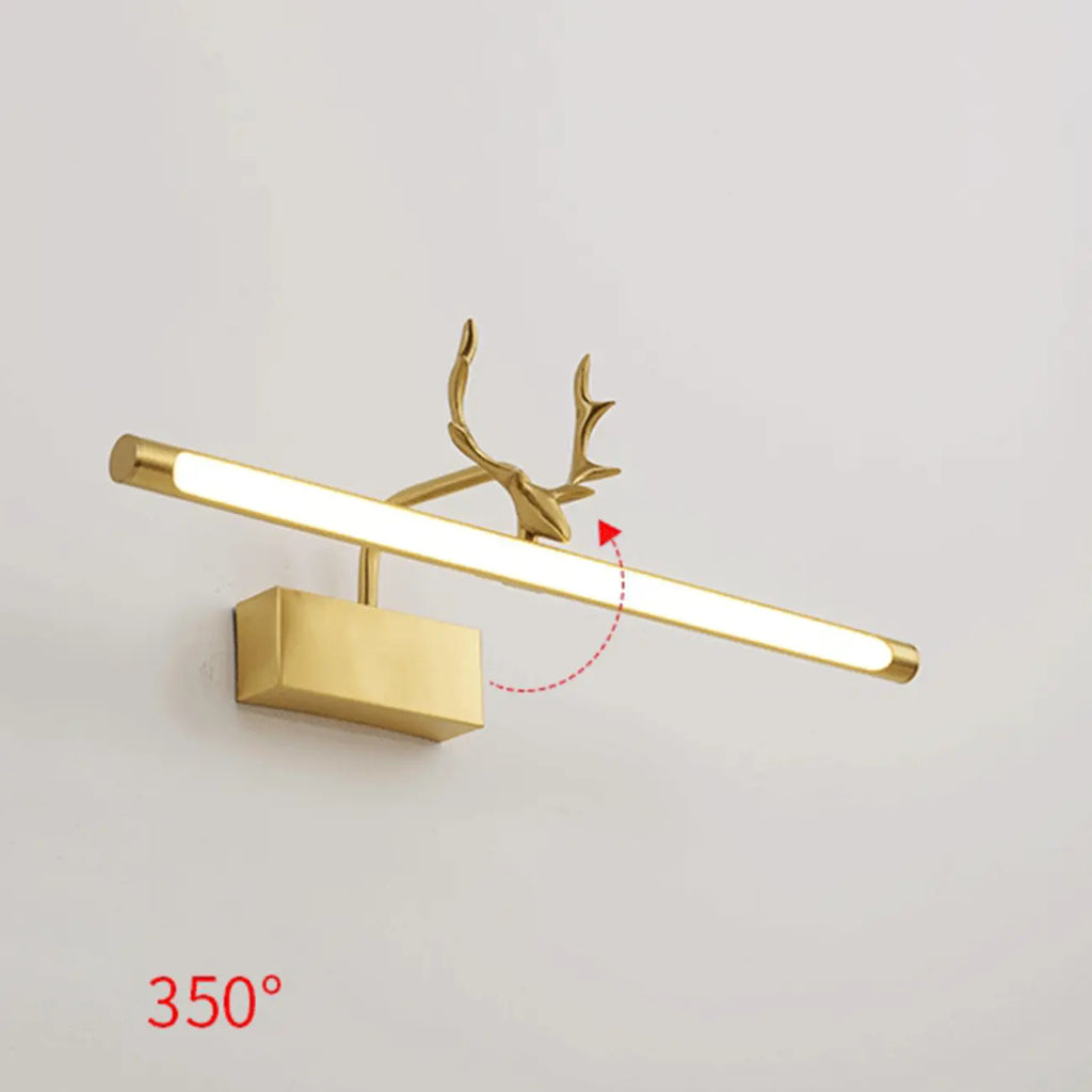 Applique murale LED en métal doré en forme de bois de cerf pour salle de bain